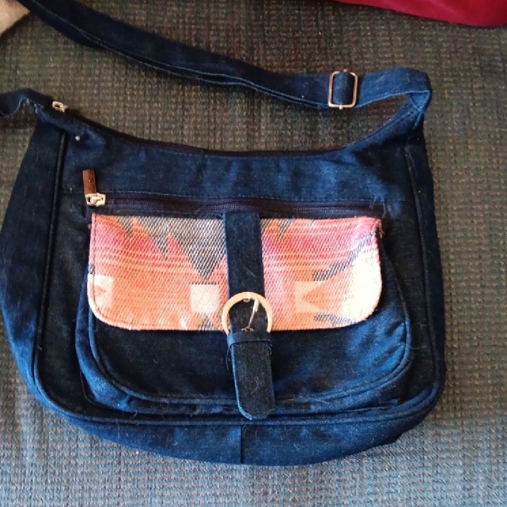 Blue and Red Shoulder Bag with Adjustable Strap